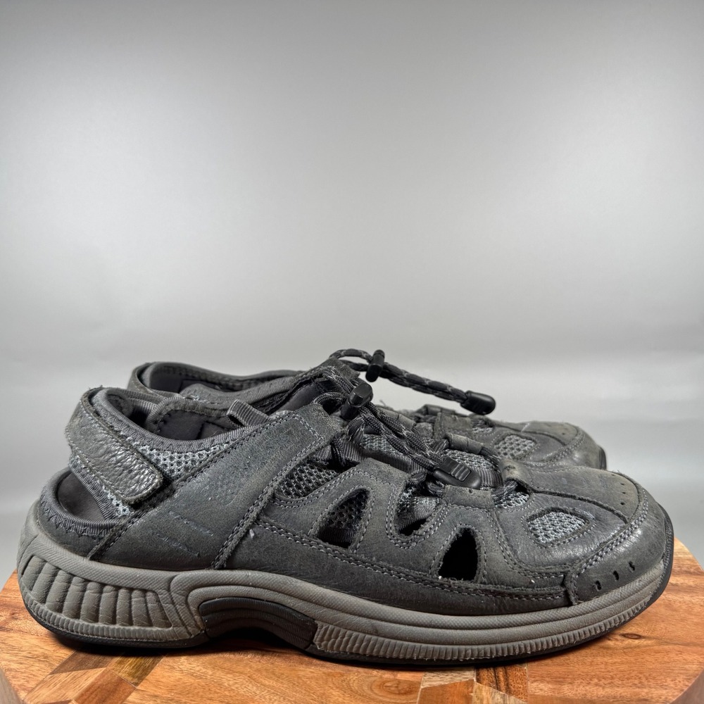 OrthoFeet 598 Clearwater Mens 8 D Gray Leather Orthopedic Fisherman Sandals